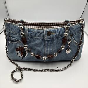 Vintage booty bag Blue Jean Denim Purse Beaded Horse equestrian y2k